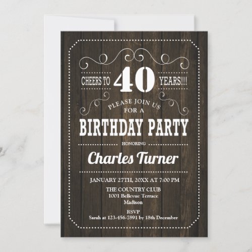 40th Birthday Party _ Brown Wood Pattern Invitation