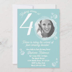 40th Birthday Party Bubble Muted Teal Invitation