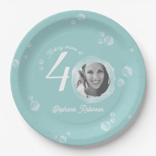 40th Birthday Party Bubble Muted Teal  Paper Plates