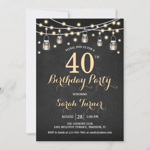 40th Birthday Party _ Chalkboard Gold Invitation