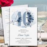 40th Birthday Party Coastal Blue Floral Number 40 Invitation<br><div class="desc">40th birthday party invitation with number 40 decorated with rose buds, flower blooms and foliage in shades of coastal blue and sand. Subtle feminine and elegant design with watercolor floral arrangements, paint splatters and brush strokes. Perfect for 40th birthday celebration with coastal vibe, beach house or lakeside or water front...</div>