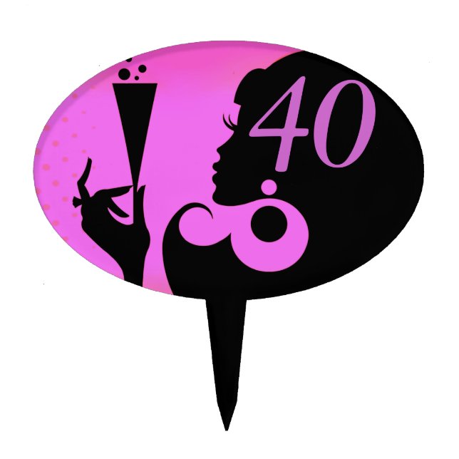 40th Birthday Party Cocktail Girl - lilac Cake Topper (Front)