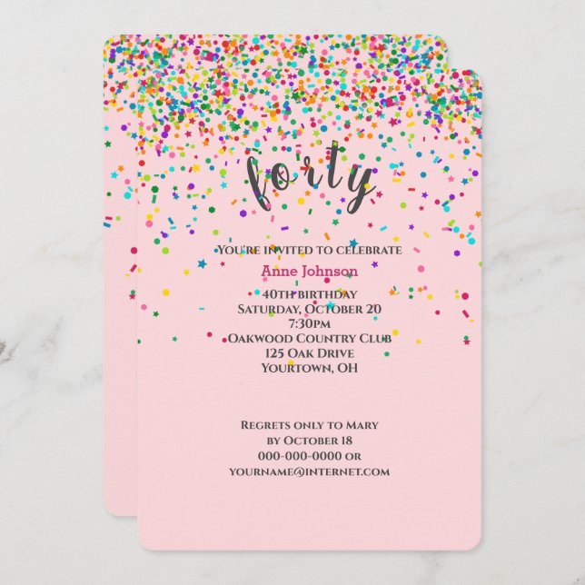 40th Birthday Party confetti Invitation (Front/Back)