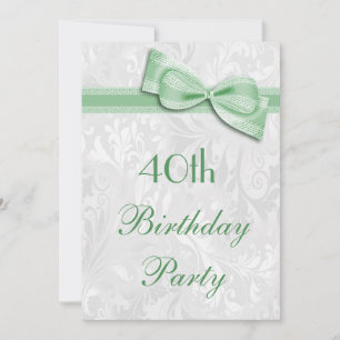 40th Birthday Party Damask and Faux Bow Invitation