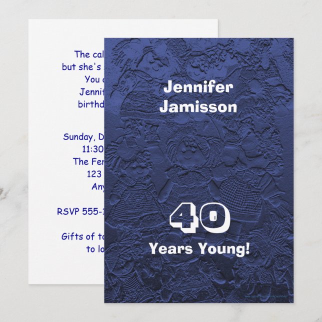 40th Birthday Party Dark Blue Dolls Custom Invites (Front/Back)