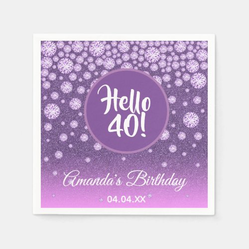 40th birthday party diamonds purple pink glitter napkins