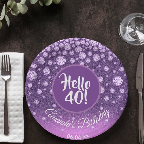 40th birthday party diamonds purple pink glitter paper plates