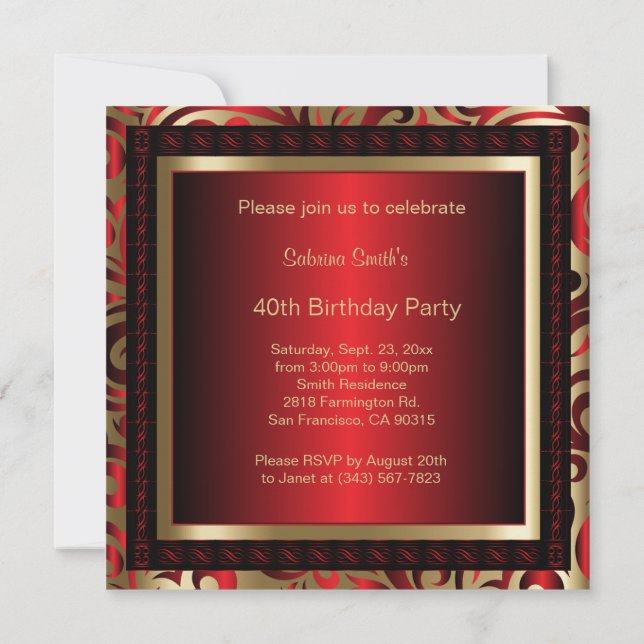 40th Birthday Party | DIY Text Invitation (Back)