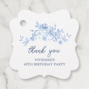 40th Birthday Party Dusty Blue Rose Floral Custom Favor Tags