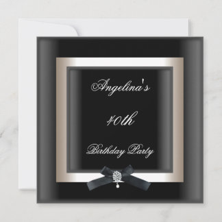 40th Birthday Party Elegant Black White Jewel Bow Invitation