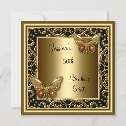 40th Birthday Party Elegant Butterfly Gold Frame Invitation