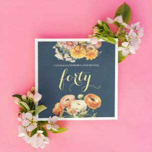 40th Birthday Party Elegant Cheerful Floral Napkins