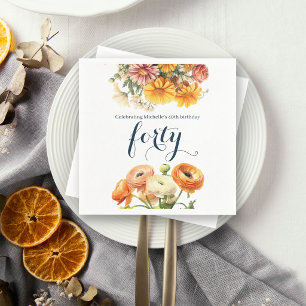 40th Birthday Party Elegant Fall Autumn Floral Napkins