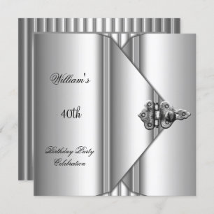 40th Birthday Party Elegant Mens Silver Grey Invitation