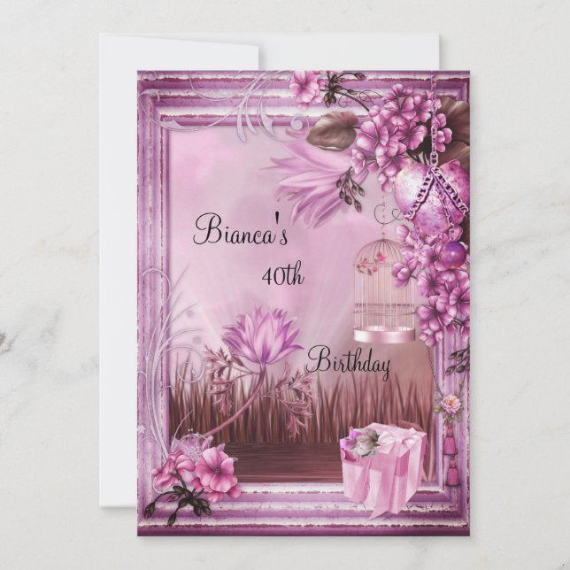 40th Birthday Party Elegant Pink Rose Gift Box Invitation (Front)