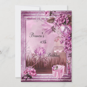 40th Birthday Party Elegant Pink Rose Gift Box Invitation
