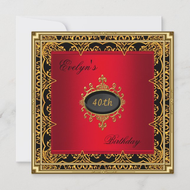 40th Birthday Party Elegant Red Black Gold 2 Invitation (Front)