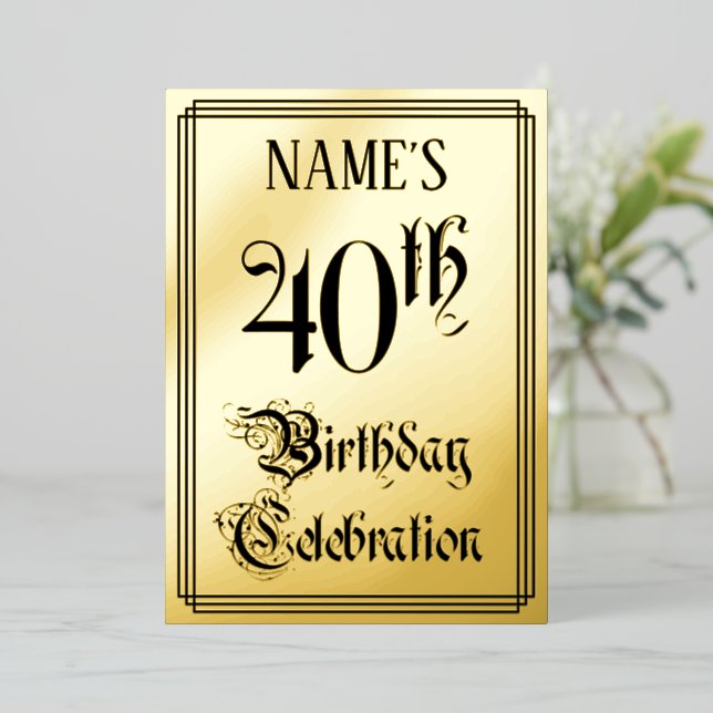 40th Birthday Party — Elegant Script + Custom Name Foil Invitation (Standing Front)