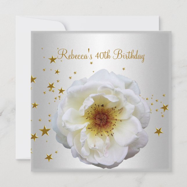 40th Birthday Party  Elegant White Yellow Flower Invitation (Front)