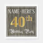 [ Thumbnail: 40th Birthday Party — Faux Gold & Faux Wood Looks Napkins ]