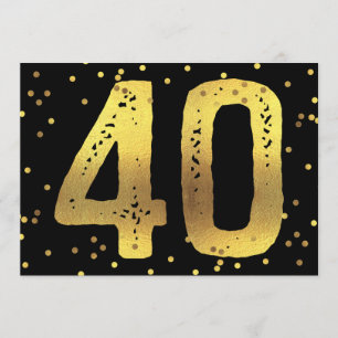 40th Birthday Party Faux Gold Foil Confetti Black Invitation