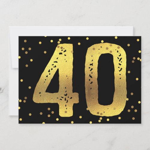 40th Birthday Party Faux Gold Foil Confetti Black Invitation