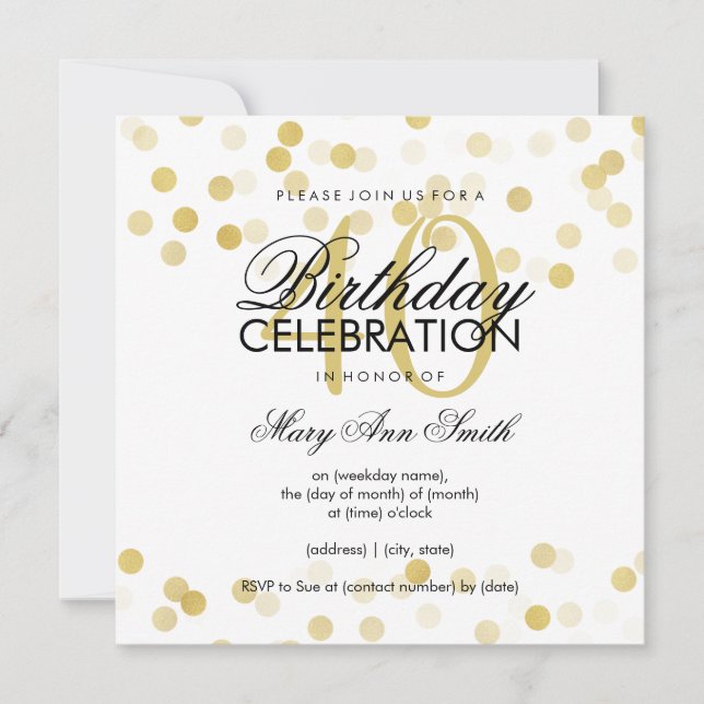 40th Birthday Party Faux Gold Foil Glitter Lights Invitation (Front)