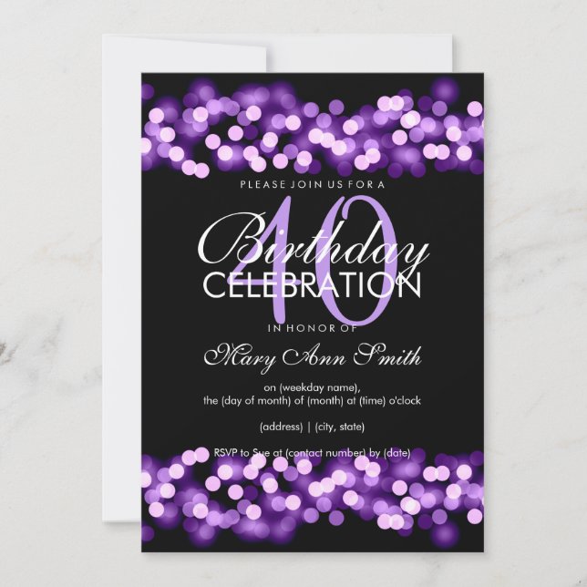 40th Birthday Party Faux Purple Hollywood Glam Invitation (Front)