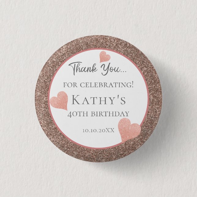 40th Birthday Party Favors Dark Champaign Button (Front)