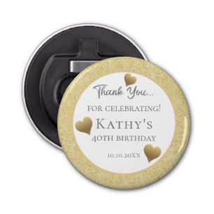 40th Birthday Party Favors Gold Hearts  Bottle Opener