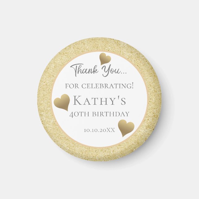 40th Birthday Party Favors Gold Hearts Magnet (Front)