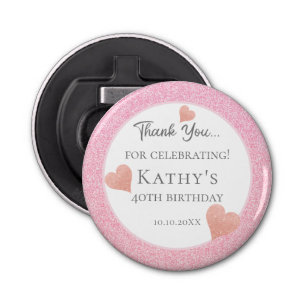 40th Birthday Party Favors Pink Hearts Bottle Opener