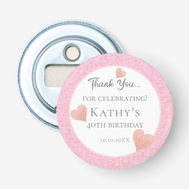 40th Birthday Party Favors Pink Hearts Bottle Opener (Front)