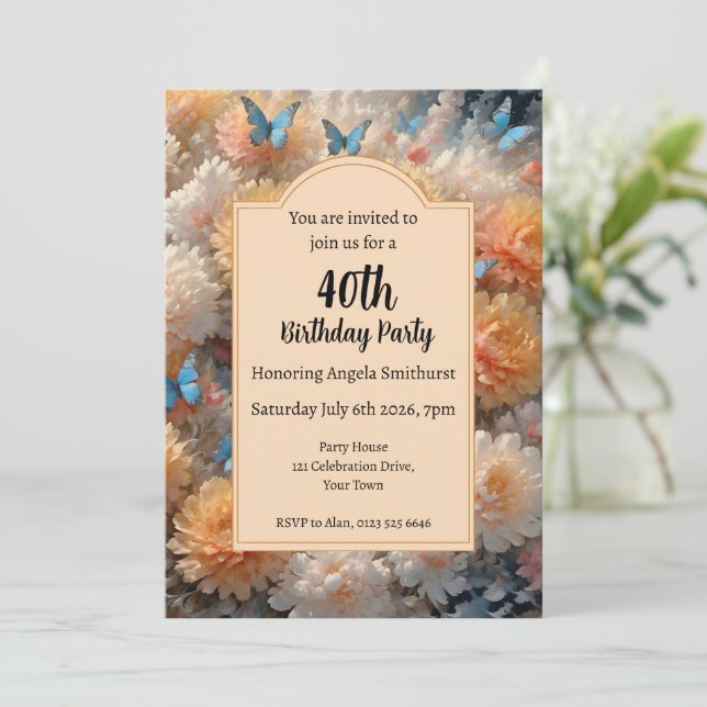 40th Birthday Party Floral Invitation (Standing Front)