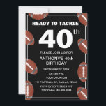 40th Birthday Party Football Black Dad Sport Invitation<br><div class="desc">40th Birthday party for a football fan,  dad,  for him. Black and white,  modern,  elegant Birthday party invitation. Please personalize it with your details.</div>