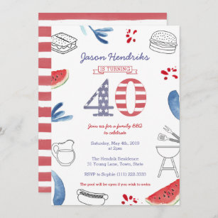 40th Birthday Party for Family BBQ for 4th July Invitation