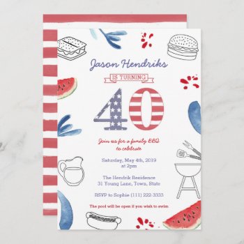 40th Birthday Party For Family Bbq For 4th July Invitation by DulceGrace at Zazzle