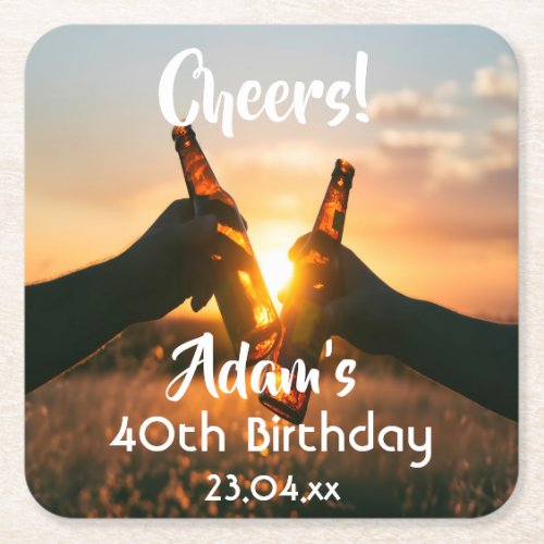 40th birthday party for guys cheers beer square paper coaster