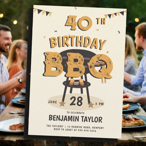 40th Birthday Party for Men Backyard BBQ Rustic Invitation