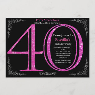 40th, Birthday party, forty, Gatsby, black silver Invitation