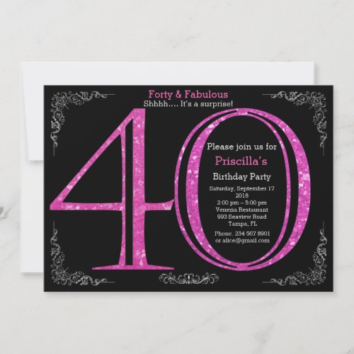 Birthday party, forty, great Gatsby, black silver Card