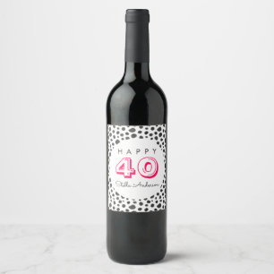40th Birthday Party   Fun Black Dots Pattern Wine Label