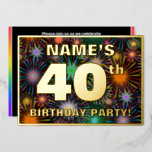 [ Thumbnail: 40th Birthday Party — Fun, Colorful Fireworks Look Invitation ]