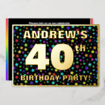 [ Thumbnail: 40th Birthday Party — Fun, Colorful Stars Pattern Invitation ]