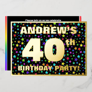 40th Birthday Party — Fun, Colorful Stars Pattern Foil Invitation