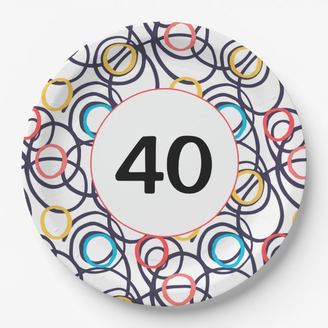40th Birthday Party Funky Doodles  Paper Plates (Front)