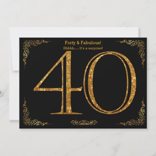 40th Birthday partyGatsby stylblack gold glitter Invitation