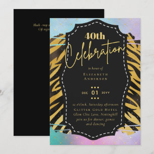 40th Birthday Party Gold Animal Print Glitter Glam Invitation