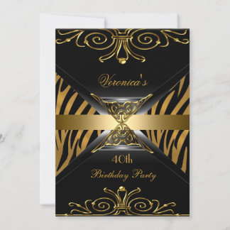40th Birthday Party Gold Black Gold Art Deco Zebra Invitation