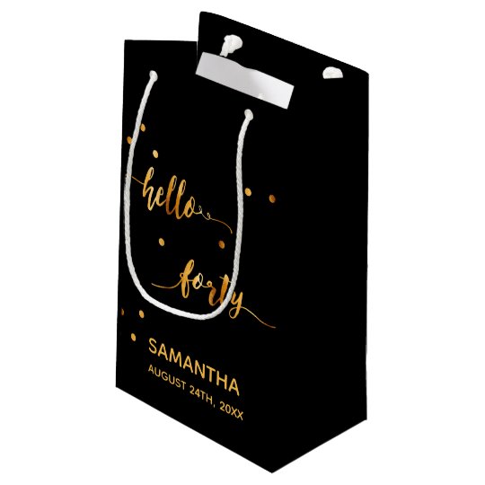 40th birthday party gold black hello forty small gift bag